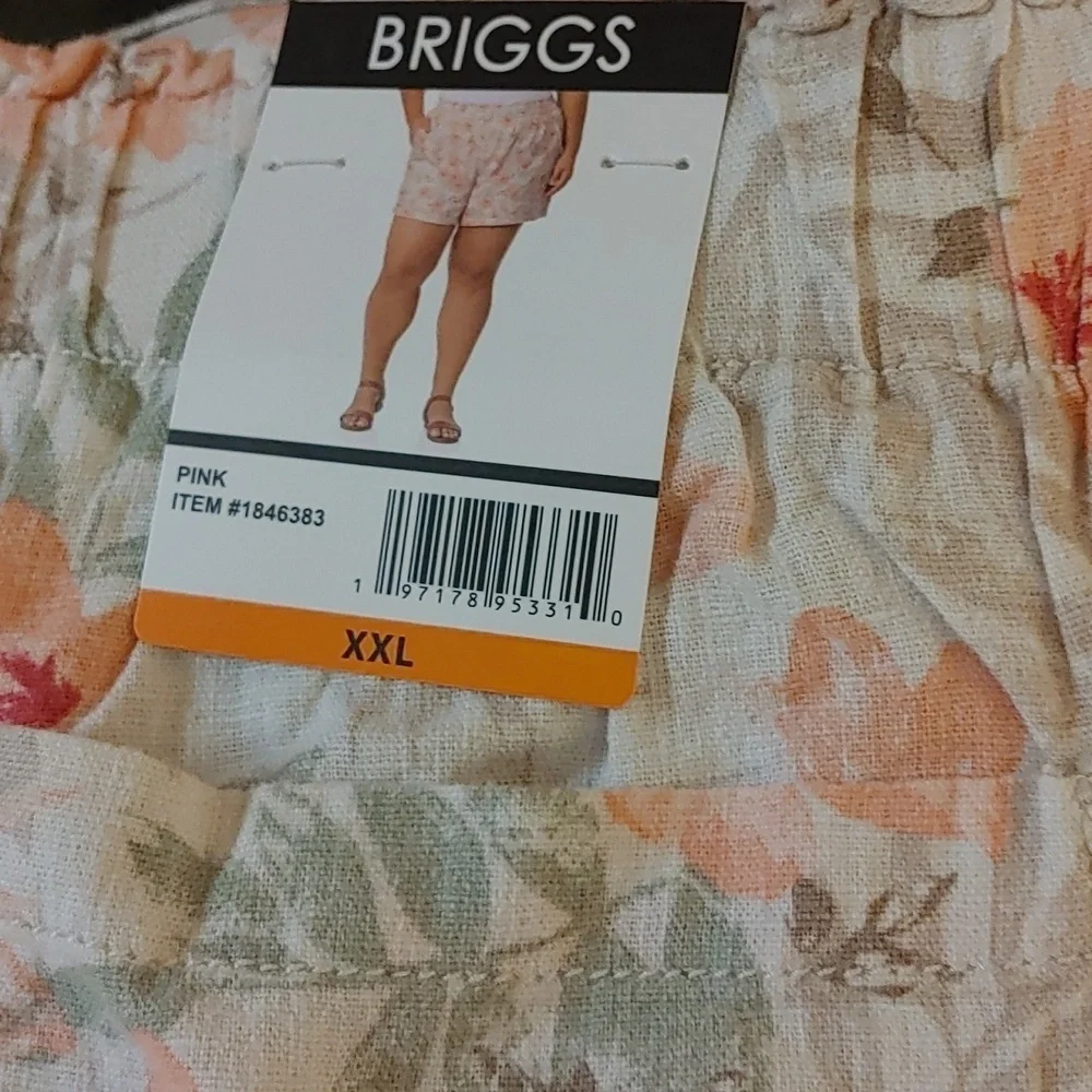 NWT‎ Briggs Ladies’ Linen Blend Short, Pink floral M XXL